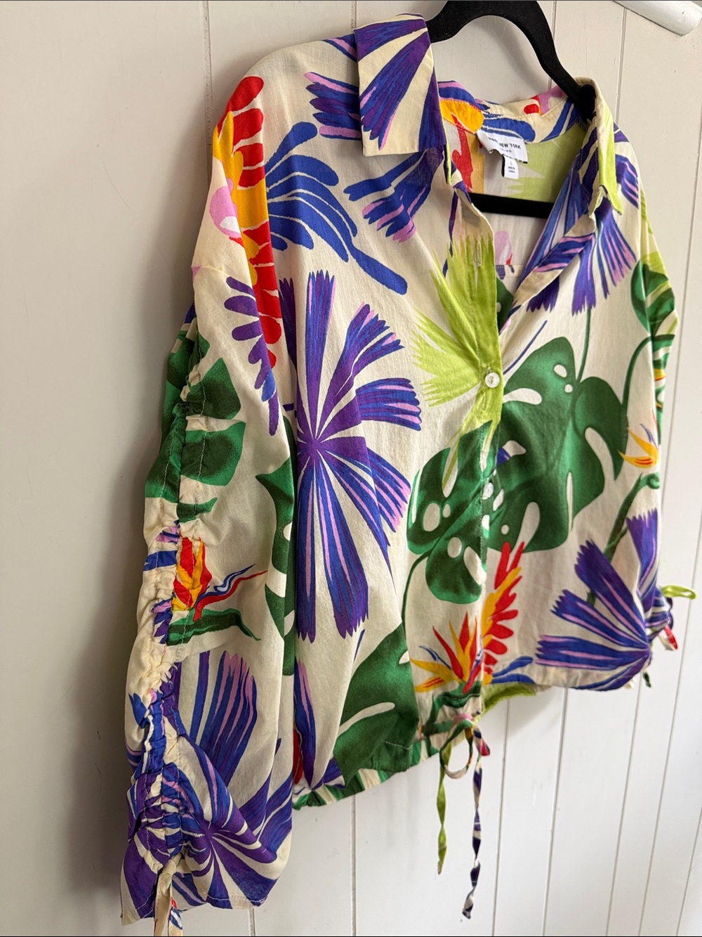 Marc New York Tropical Print Button-Front Blouse Cotton Resort Vacation Size L - Picture 6 of 13
